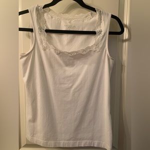 EUC Talbots White Sleeveless Shell with Lace Detail